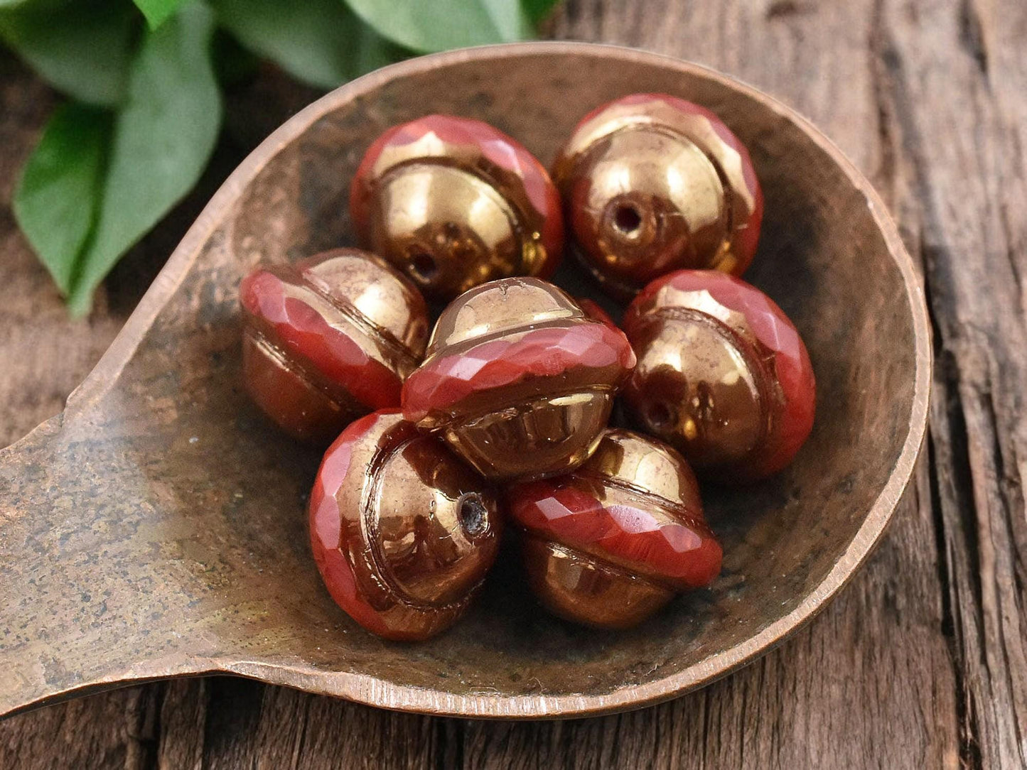 10x12mm Bronze Washed Ruby Red Saturn Beads