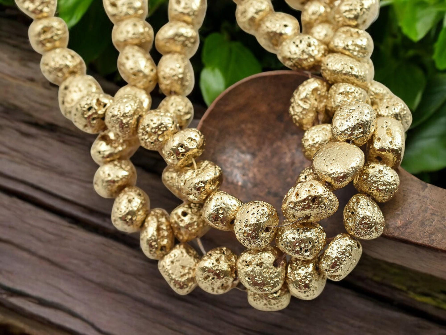 Gold Beads - Lava Beads - Nugget Beads - 7-10mm - 14-15 inch Strand - (A37)