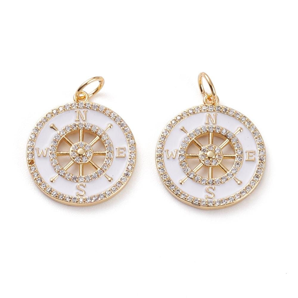 Compass Charms - Gold Charms - Micro Pave Charms - Metal Charms - 1pcs - 22x20mm - (1571)