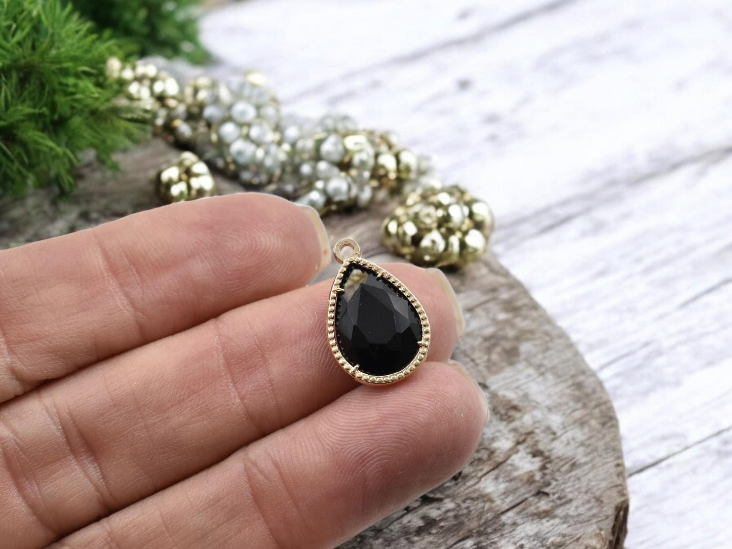 Glass Charms - Bezel Charm - Teardrop Charm - Gold Pendant - 18x12mm - 5pcs - (B33)