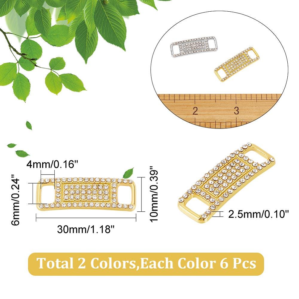 Shoelace Charms - Shoelace Tags - Rhinestone Connector - Metal Connector - 30x10mm