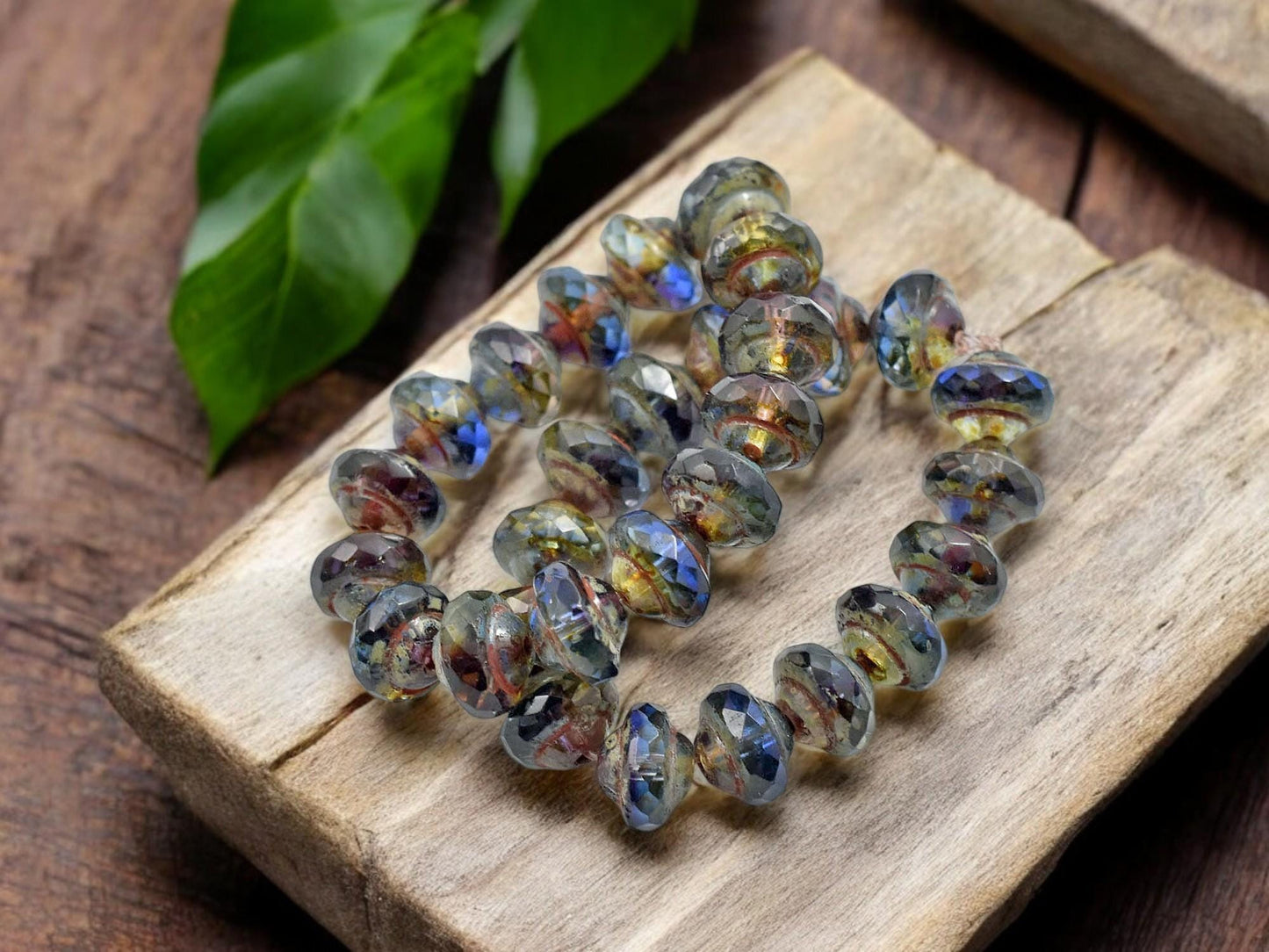 Czech Glass Beads - Saturn Beads - Picasso Beads - Saucer Beads - Planet Beads - UFO Beads - 6x8mm - 15pcs - (5042)