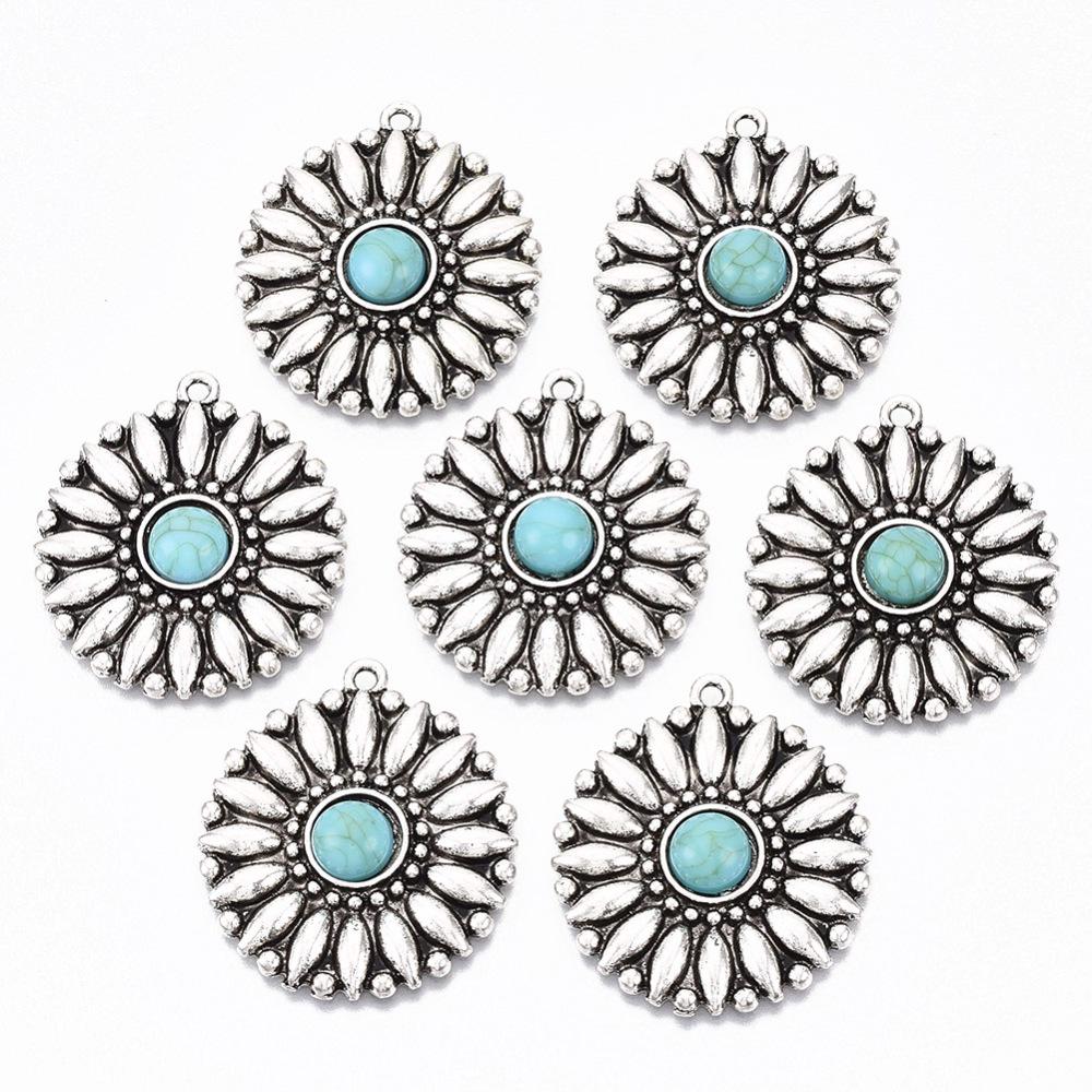 Metal Pendant - Silver Pendant - Flower Pendant - Small Pendants - Bohemian Pendant - 5pcs - (4674)