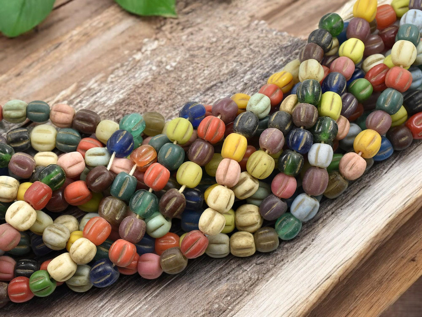 Indonesian Glass Beads - Melon Beads - Pompeii Beads - Java Beads - Recycled Glass Beads - 24" Strand - (J23)