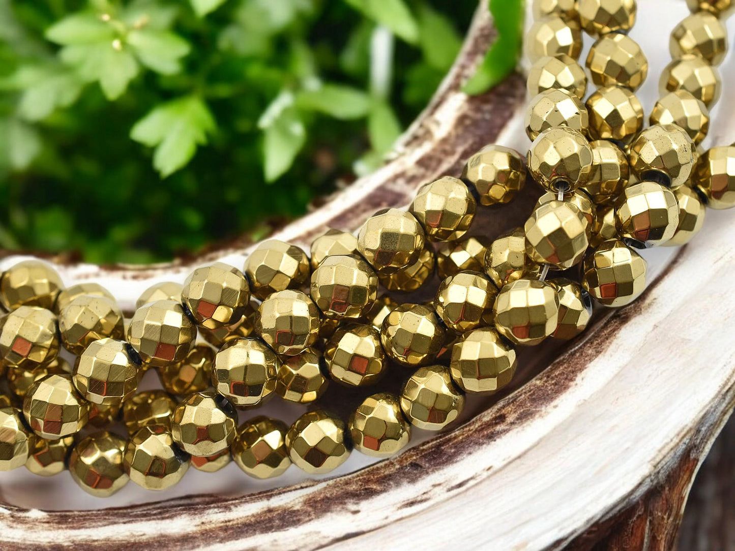 Gold Beads - Faceted Beads - Hematite Beads - Faceted Beads - 8mm - 16 inch Strand - (A696)
