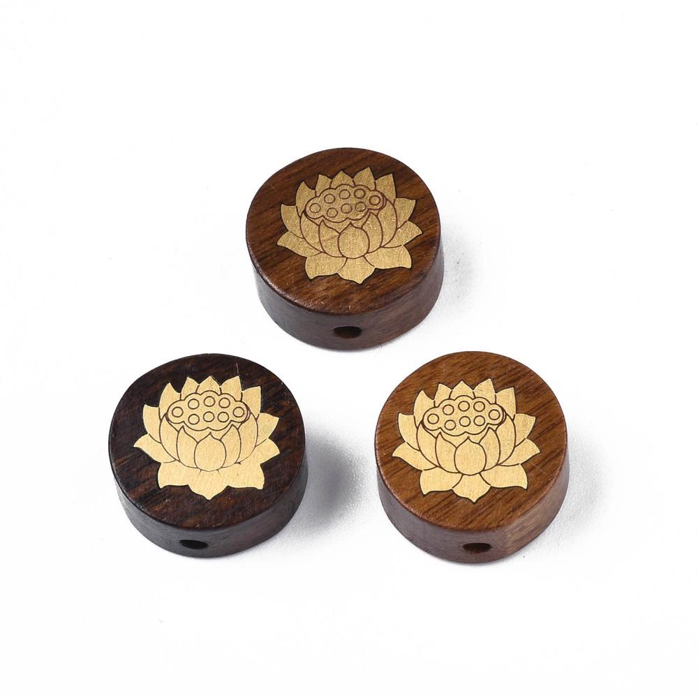 Wood Beads - Lotus Flower Beads - Brass Beads - Rosewood Beads - 5pcs - 15x7mm - (2998)