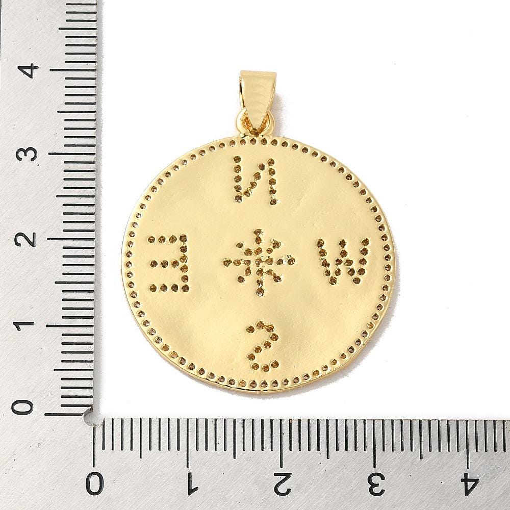 Compass Charms - Gold Charms - Micro Pave Charms - Metal Pendants - 1pcs - 33x30mm - (2967)