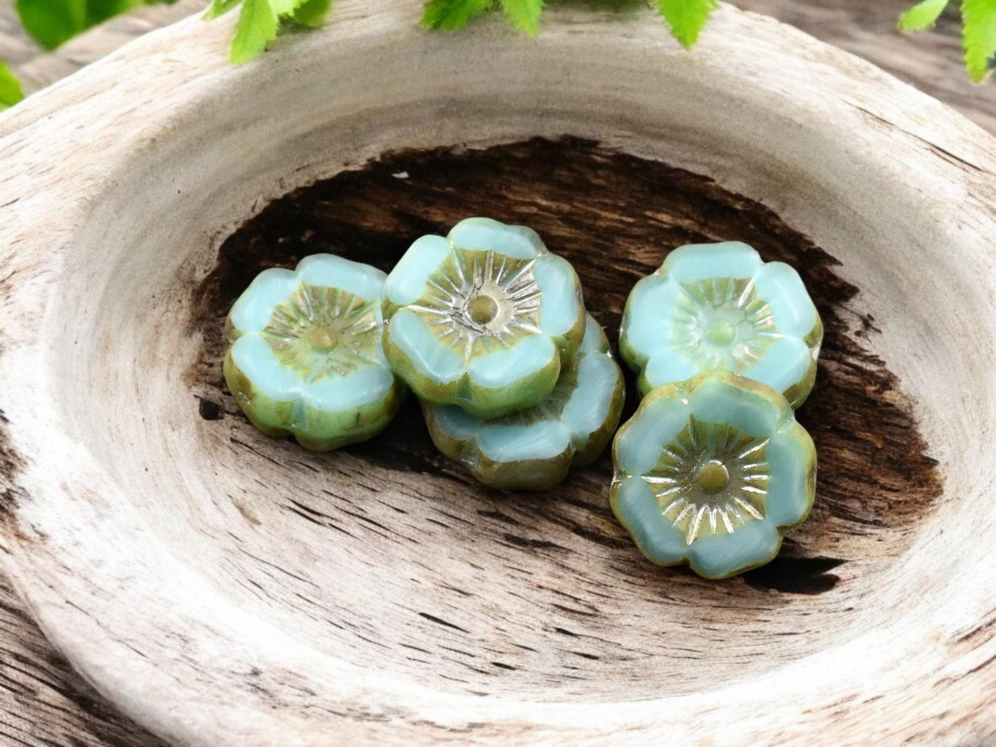 *12* 12mm Turquoise Silk Luster Picasso Hawaiian Flower Beads