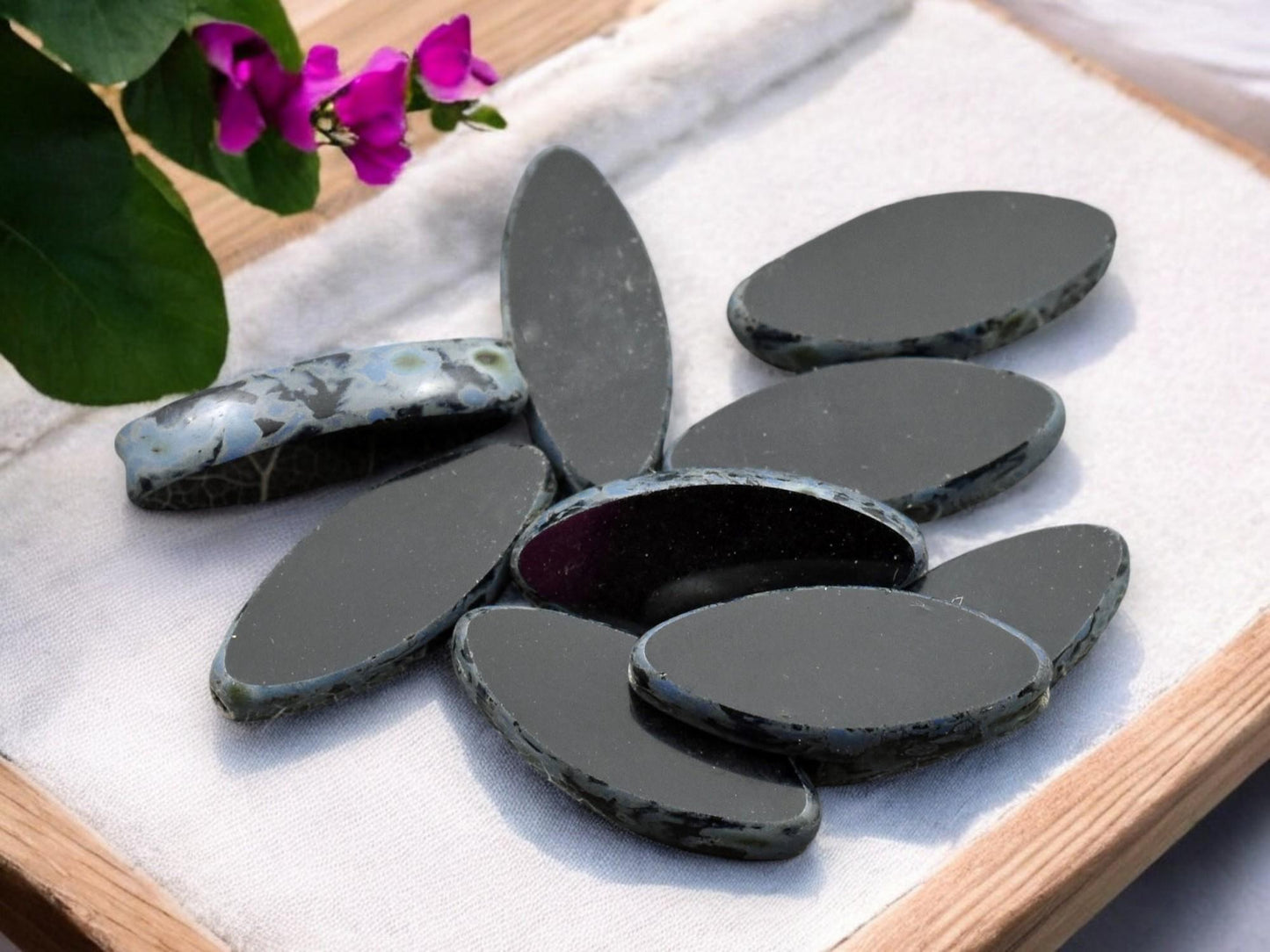 *9* 8x18mm Jet Picasso Table Cut Spindle Beads