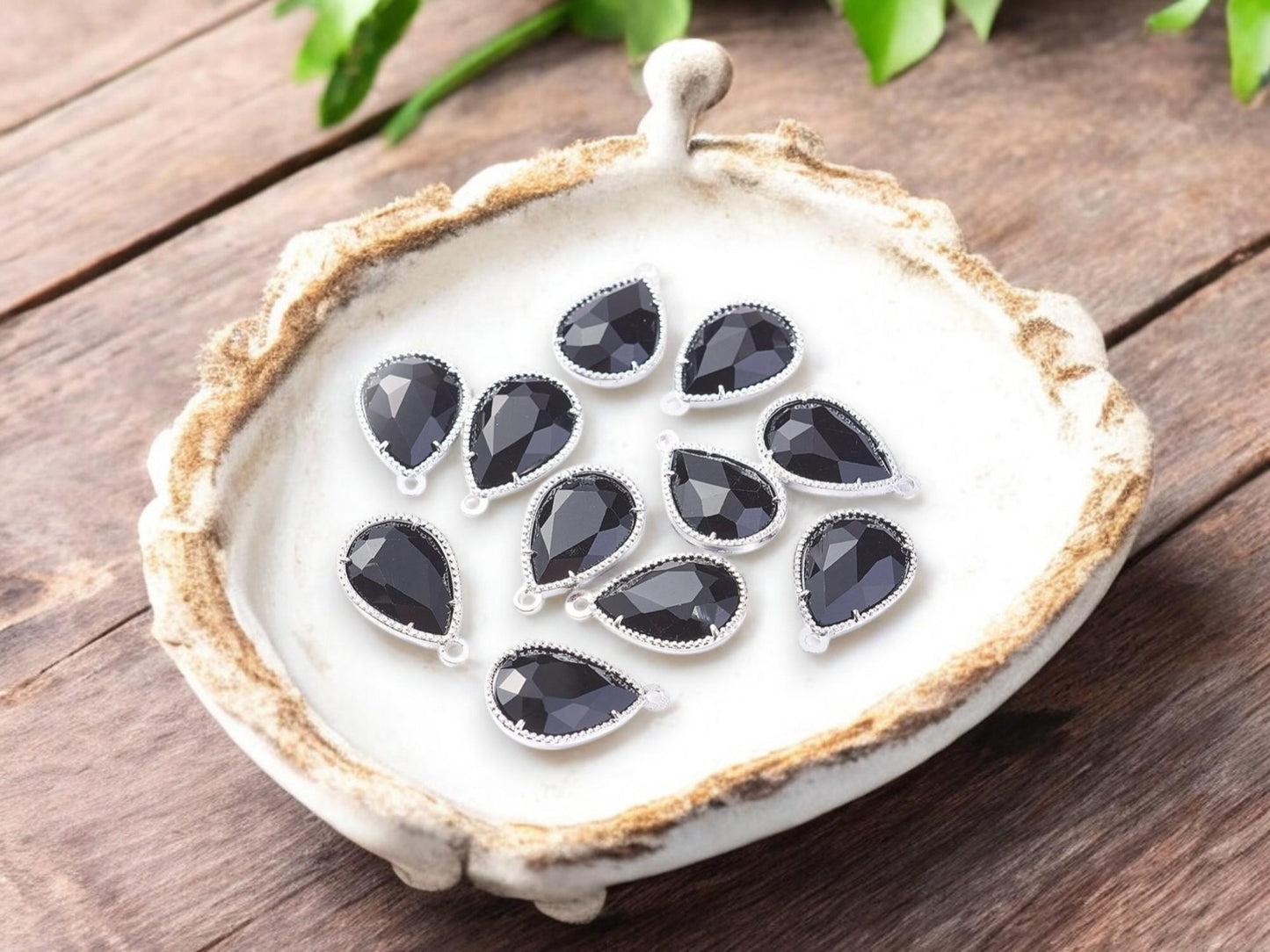 Glass Charms - Bezel Charm - Teardrop Charm - Silver Charms - 18x12mm - 5pcs - (4414)