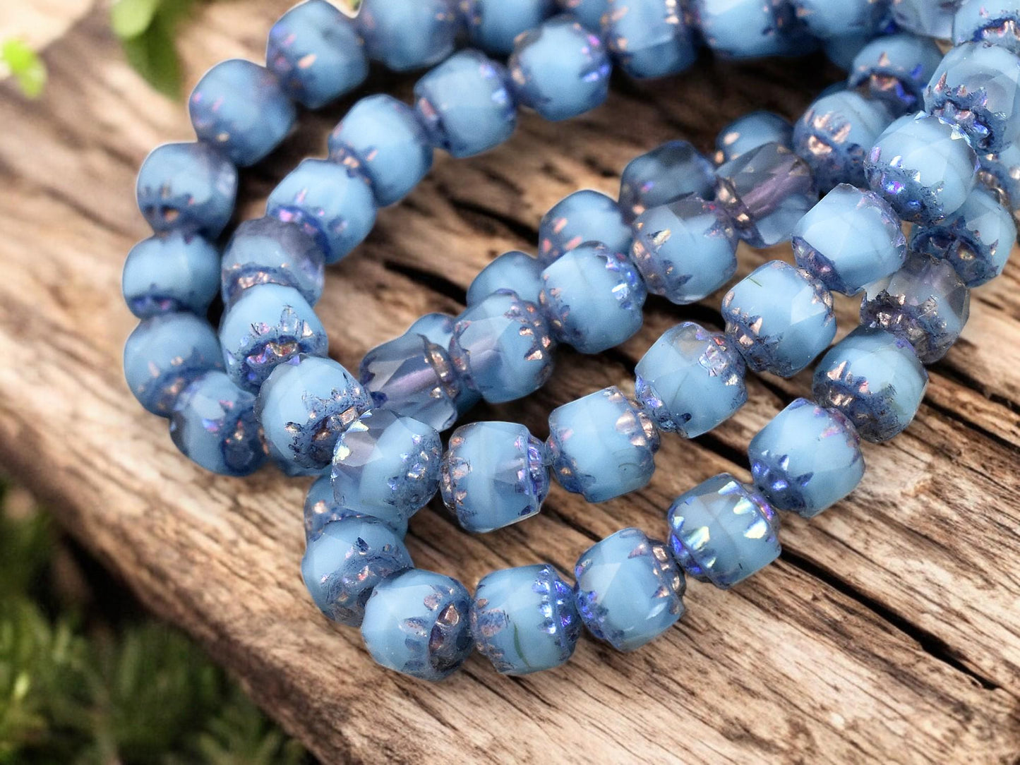 *20* 6mm Metallic Purple Washed Sky Blue Crystal Fire Polished Cathedral Beads