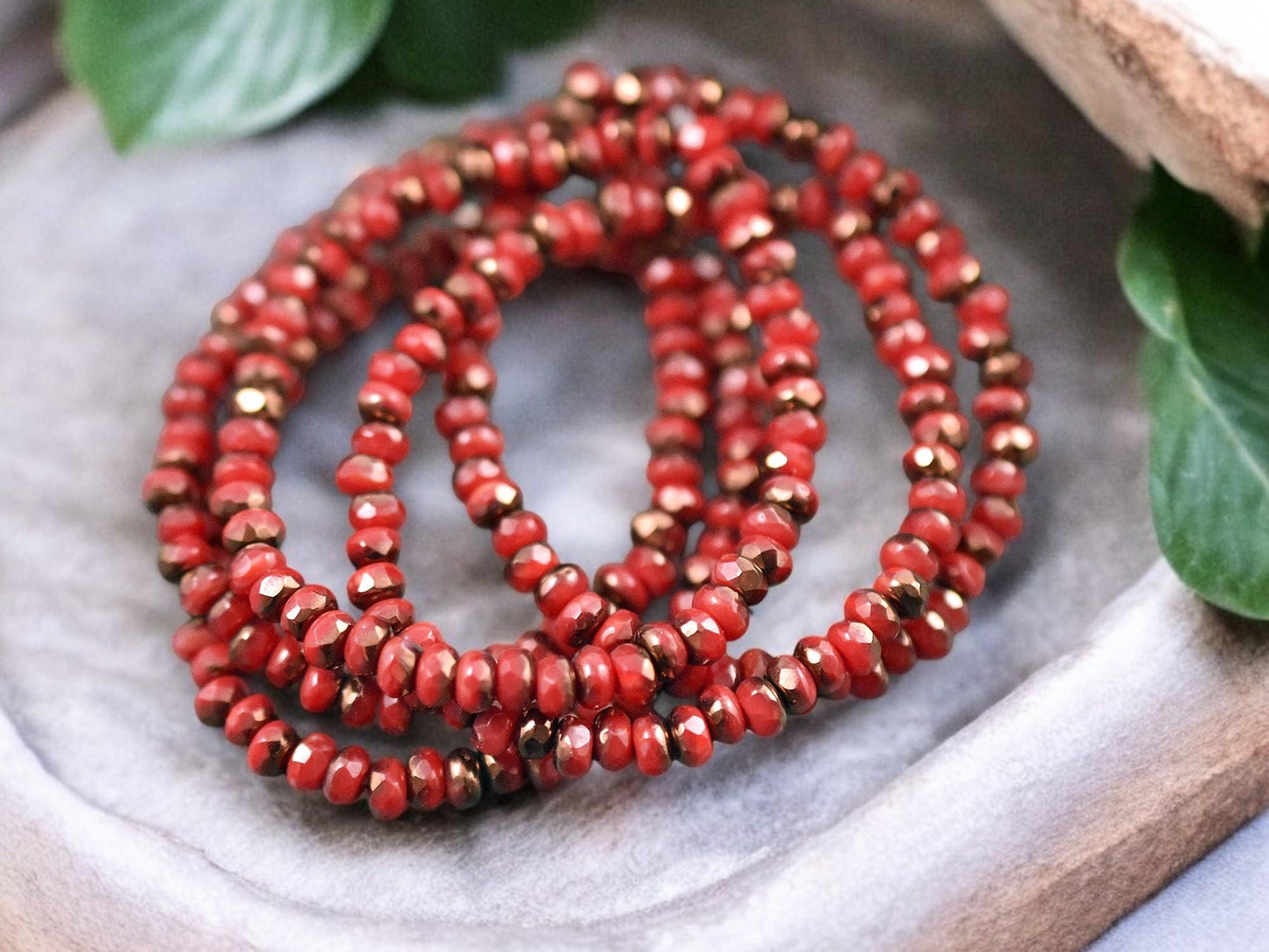 *50* 2x3mm Bronze Washed Burnt Red Orange Faceted Micro Spacer Beads