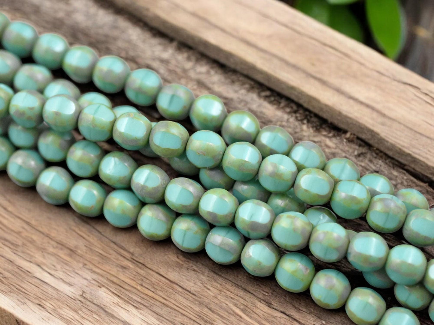 *15* 8mm Turquoise Picasso Window Cut Round Beads