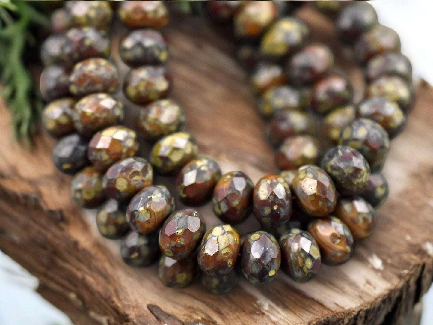 *25* 6x8mm Blended Red & Orange Opaline Picasso Fire Polished Rondelle Beads