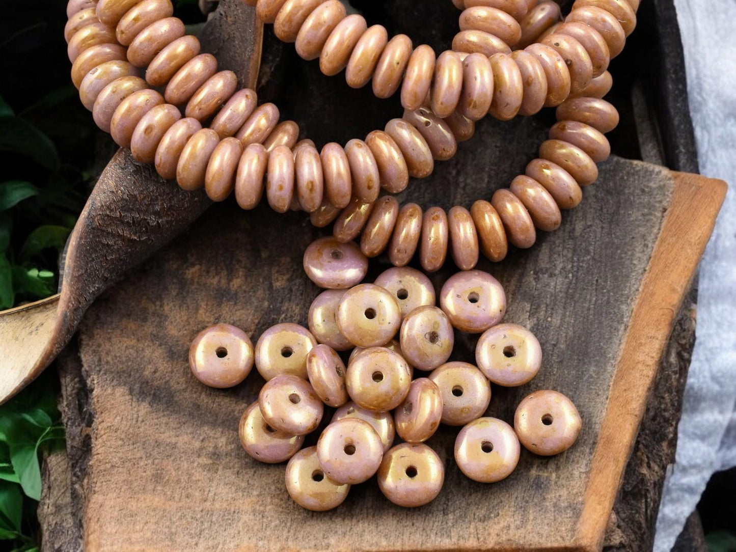 *50* 6x2mm Opaque Golden Pinkstone Picasso Smooth Rondelle Beads