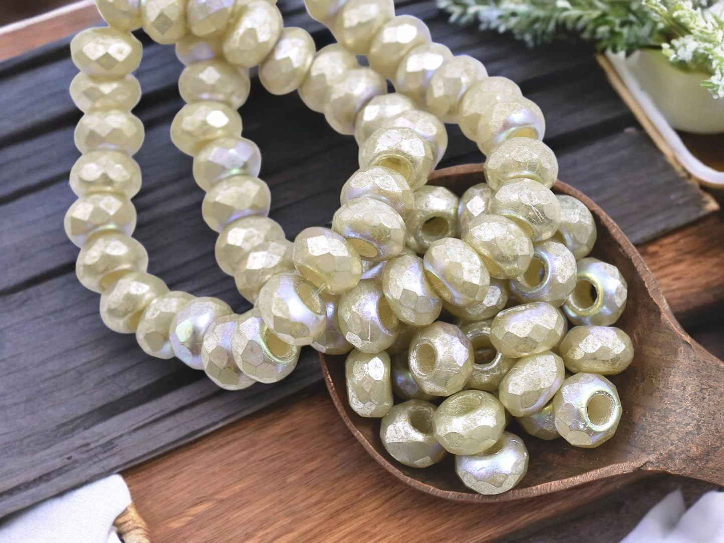 Czech Glass Beads - Large Hole Beads - Roller Rondelle - Rondelle Beads - 3mm Hole Beads - Fire Polished Beads - 6x9mm - 25pcs - (2316)