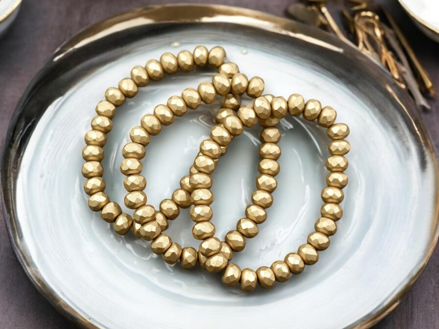 Czech Glass Beads - Rondelle Beads - Gold Spacers - Gold Beads - 3x5mm Rondelle Beads - 30pcs - (5007)