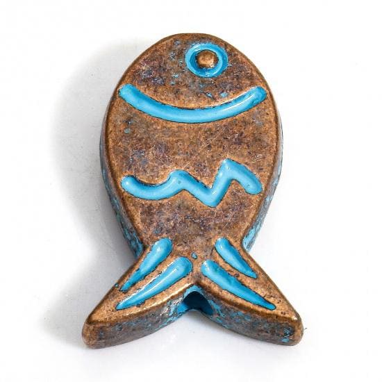 Patina Beads - Metal Beads - Fish Beads - 20x13mm - 30pcs - (A476)