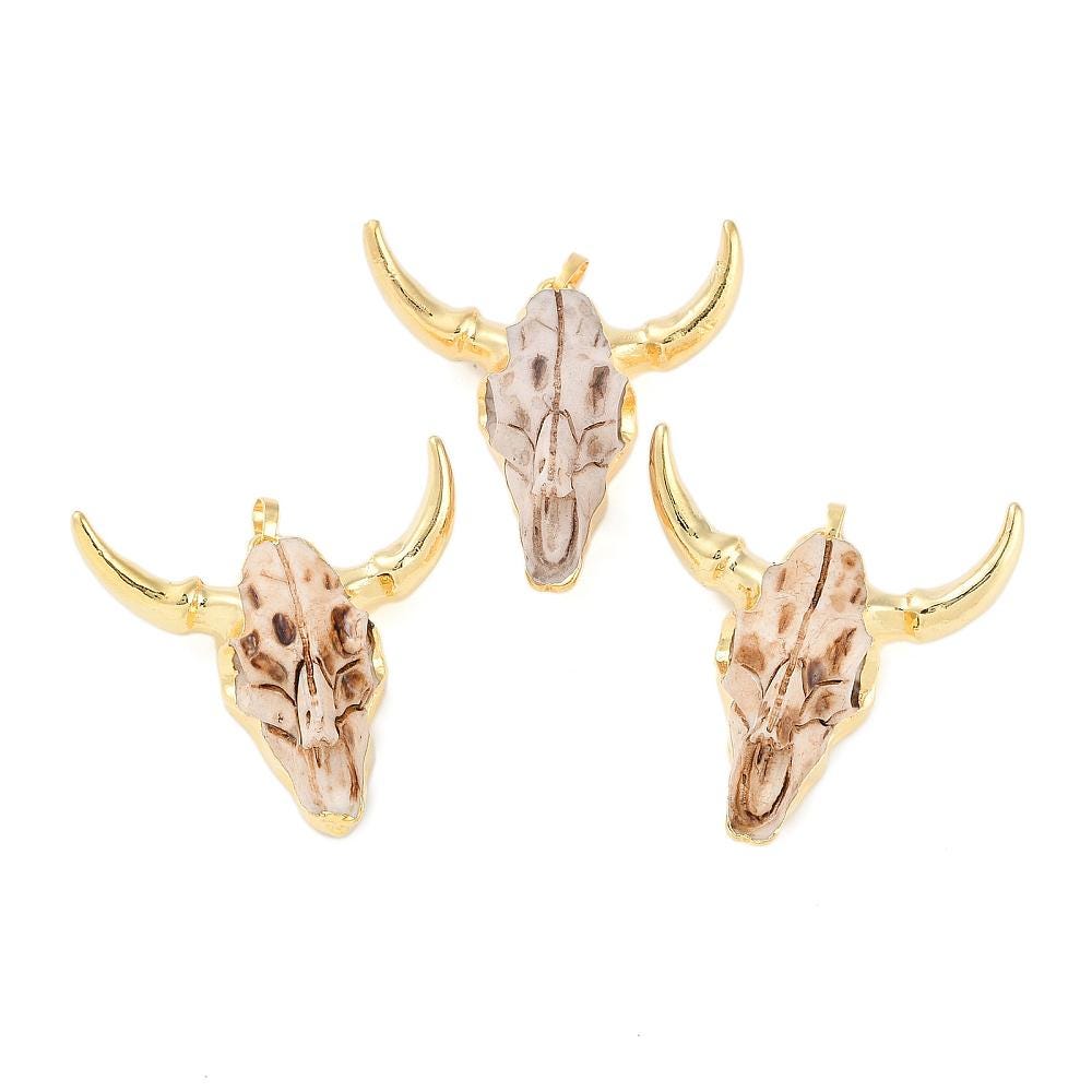 Bohemian Pendant - Cow Pendant - Bull Pendant - Boho Pendant - Metal Pendant - Gold Pendant - 50x47x15mm - (B482)