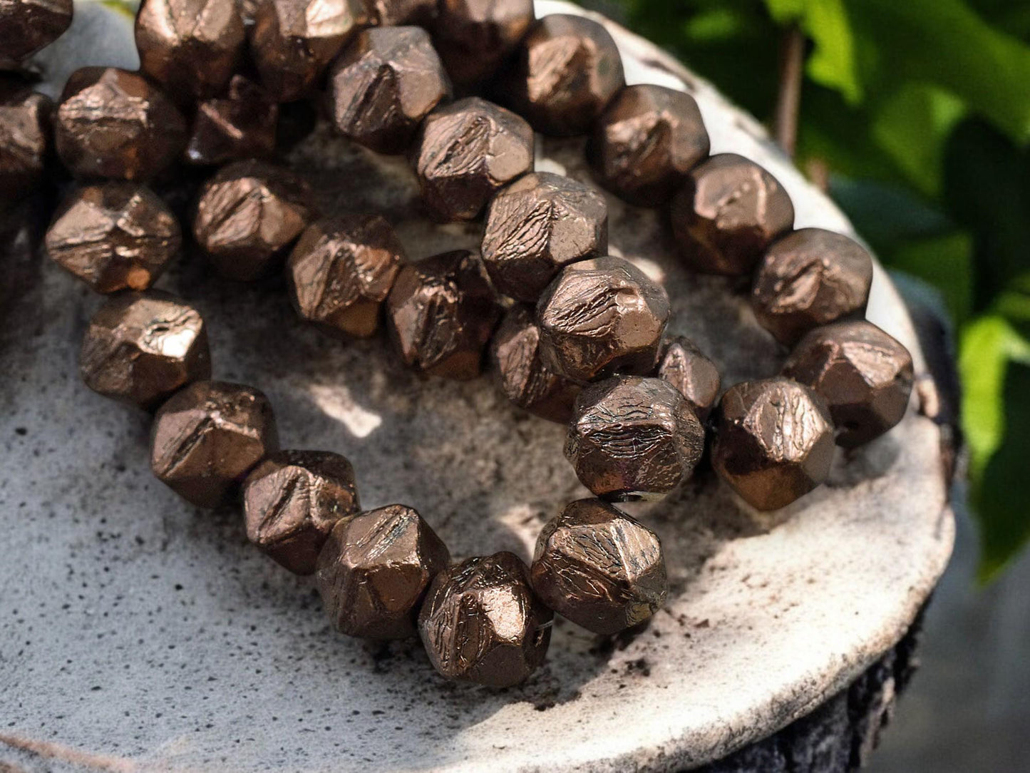 *15* 9x10mm Bronzed Purple Antique Cut Round Beads