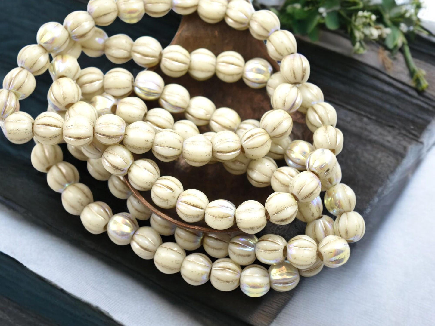 Czech Glass Beads - Large Hole Beads - 3mm Hole Bead - Picasso Beads - 6mm Beads - Melon Beads - Round Beads - 25pcs - (2406)