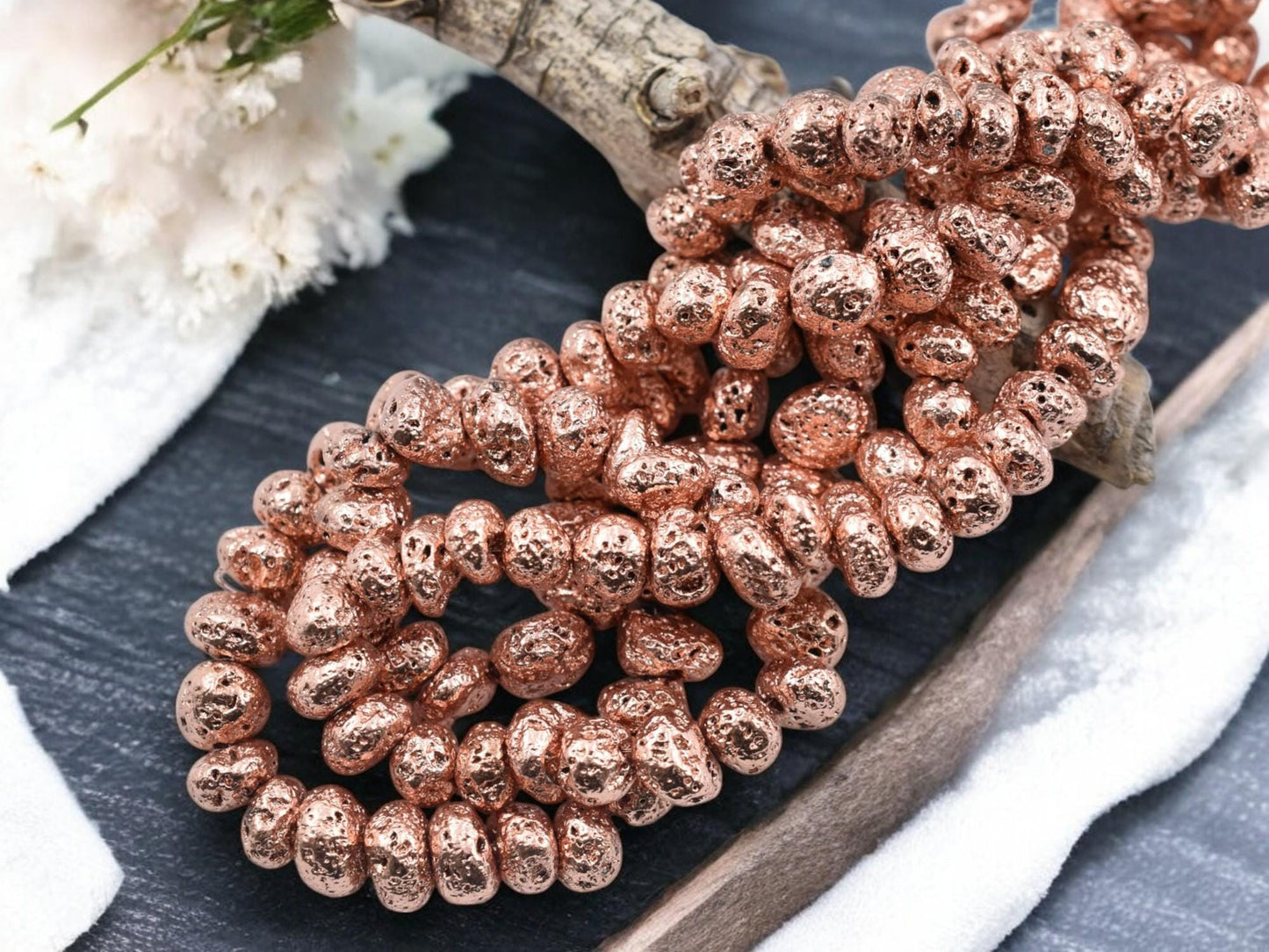 Rose Gold Beads - Lava Beads - Nugget Beads - 7-10mm - 14-15 inch Strand - (2646)
