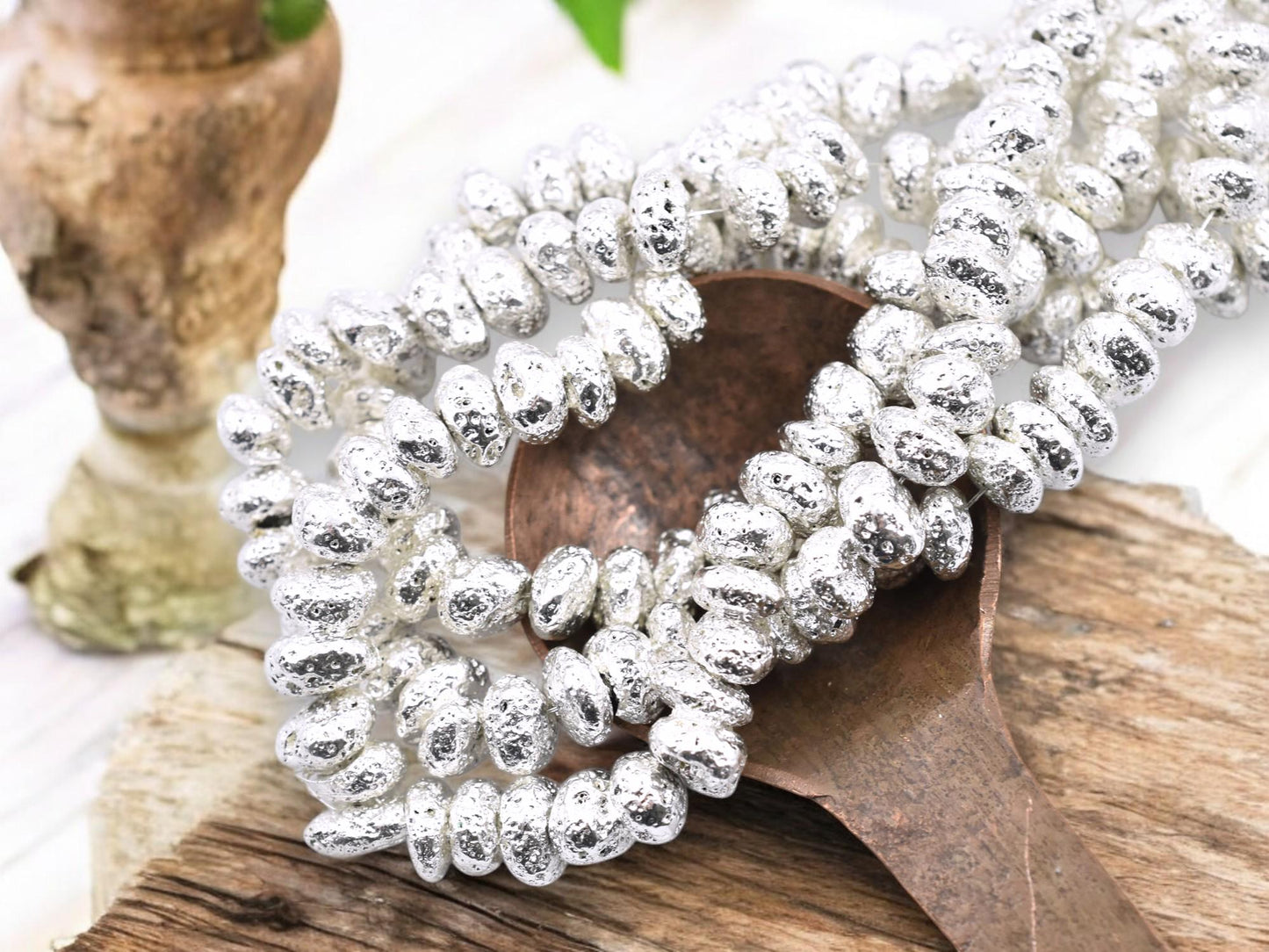 Silver Beads - Lava Beads - Nugget Beads - 5-8mm - 14-15 inch Strand - (B317)