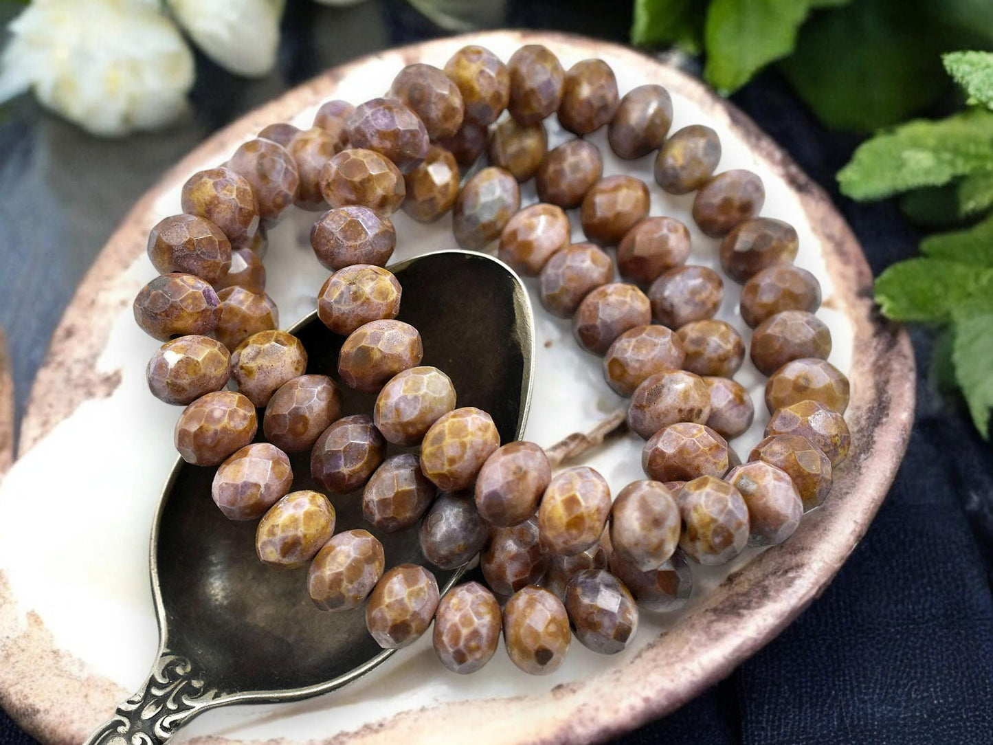 Picasso Beads - Czech Glass Beads - Rondelle Beads - Fire Polished Beads - Purple Beads - 6x8mm - 25pcs - (A410)