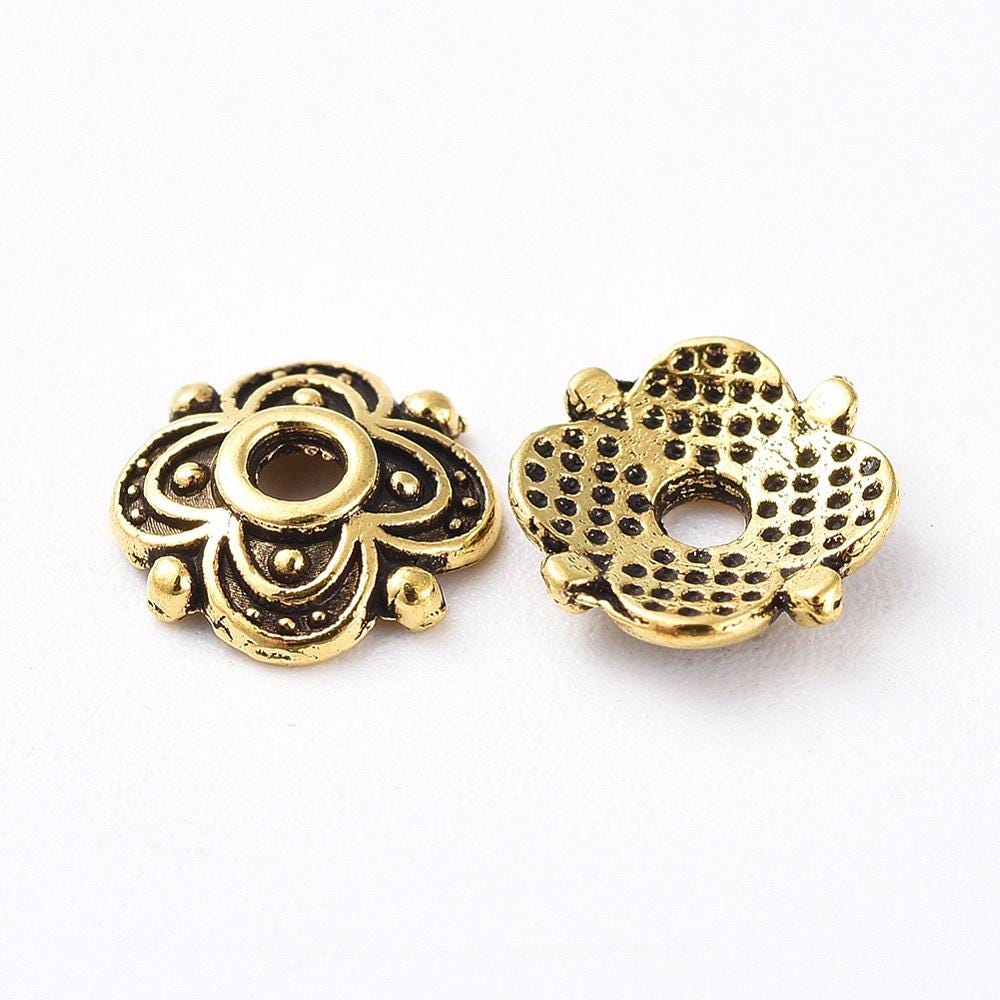 *100* 8mm Antique Gold Bead Caps