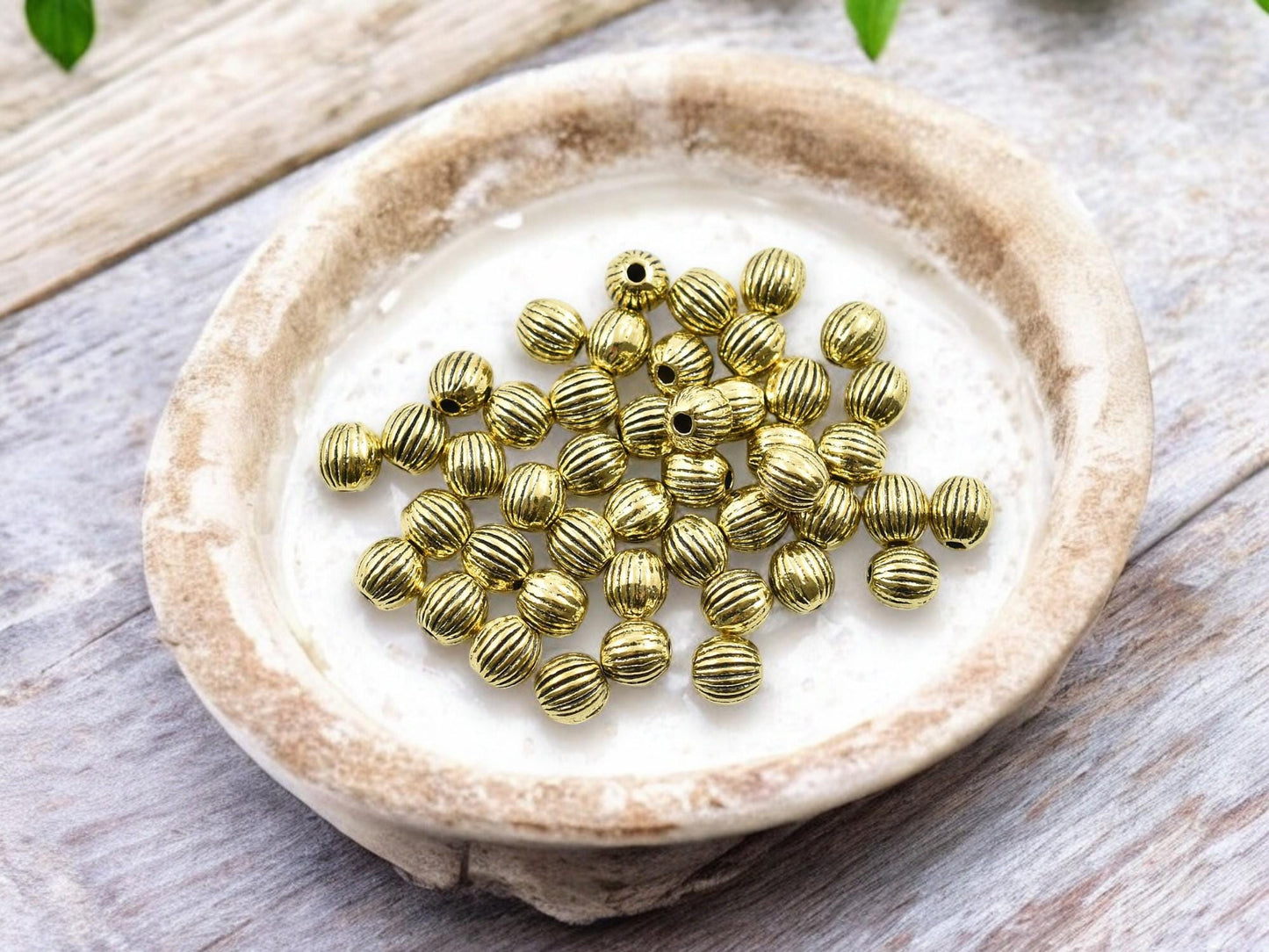 Gold Spacer Beads - Metal Beads - Gold Beads - Gold Spacers - Melon Beads - 50pcs - 6mm - (5907)