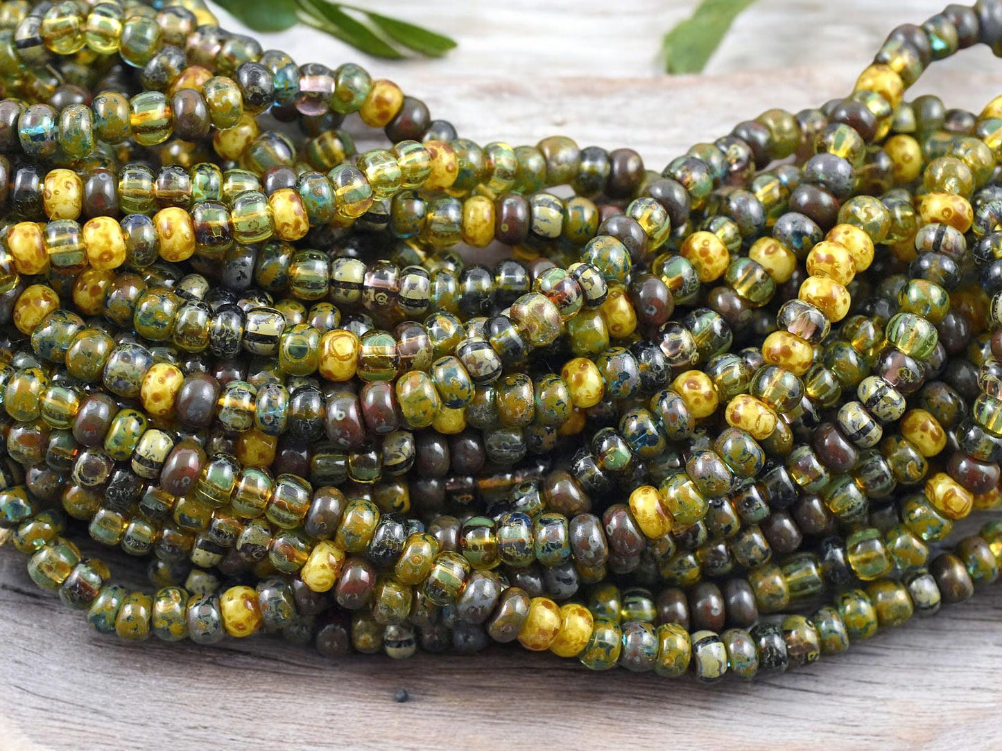 6/0 Aged Bear Striped Picasso Czech Glass Seed Bead Mix (21" Strand)
