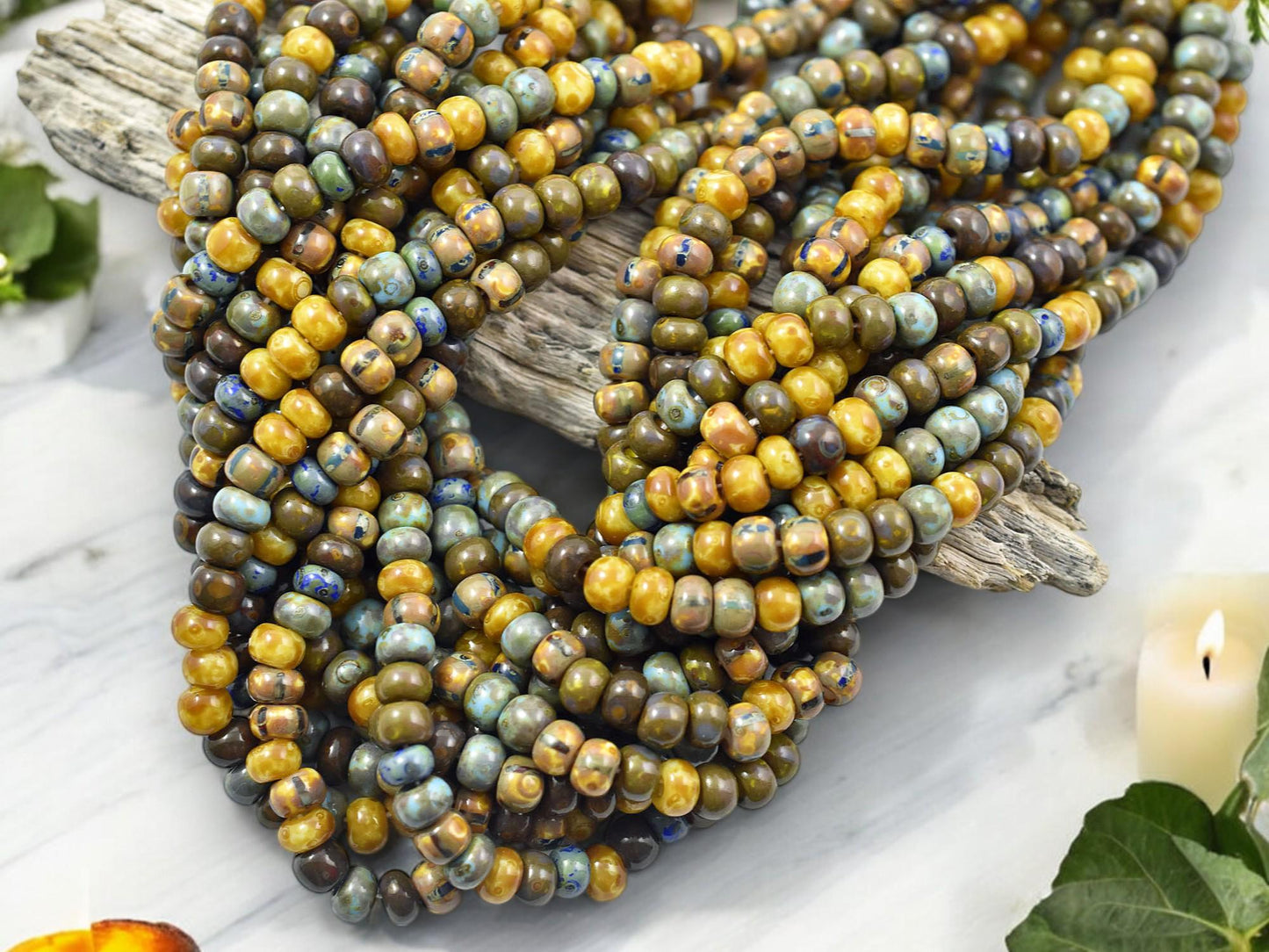 Picasso Beads - Czech Glass Beads - Seed Beads - Size 4 Seed Beads - 4/0 - 21" Strand - (3480)