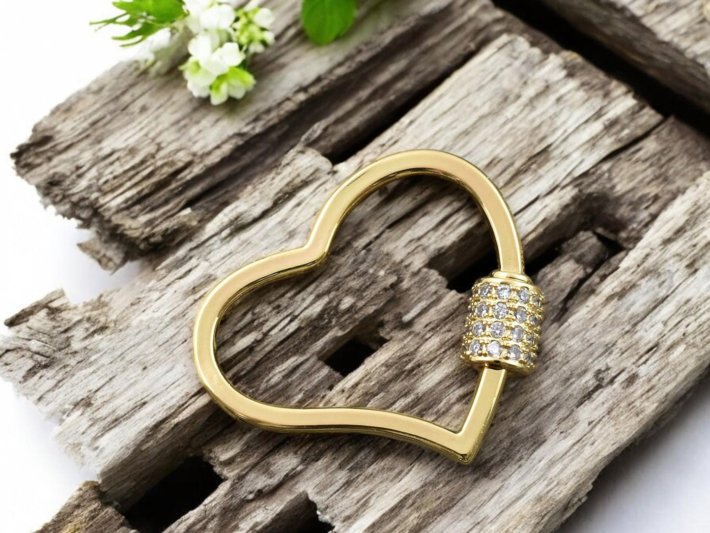 23x26mm Gold Micro Pave CZ Heart Carabiner Clasp