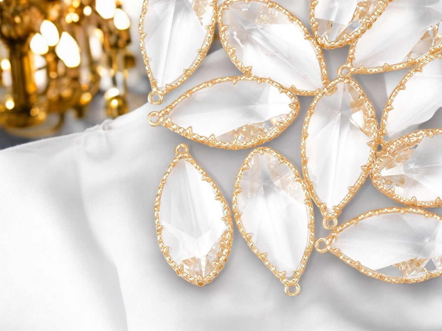 Gold Pendants - Glass Pendants - Bezel Pendant - Teardrop Pendant - Long Lasting Plating - 32x16mm - 2pcs - (3838)