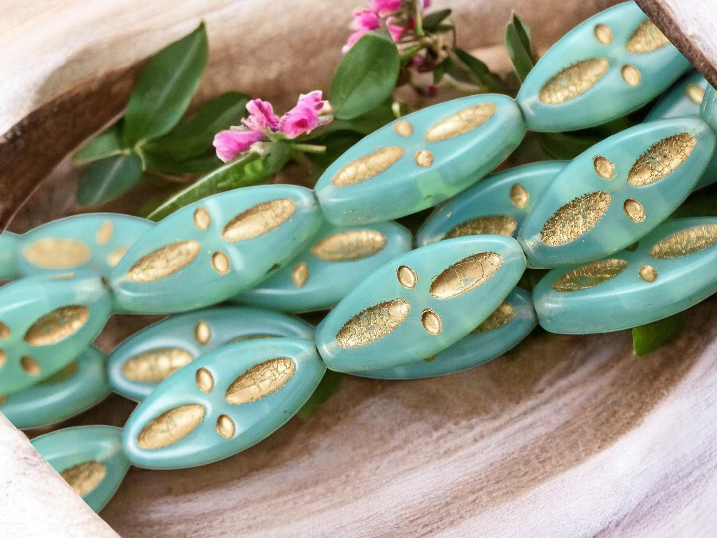 *8* 20x9mm Gold Washed Aqua Opal Marquise Oval Beads