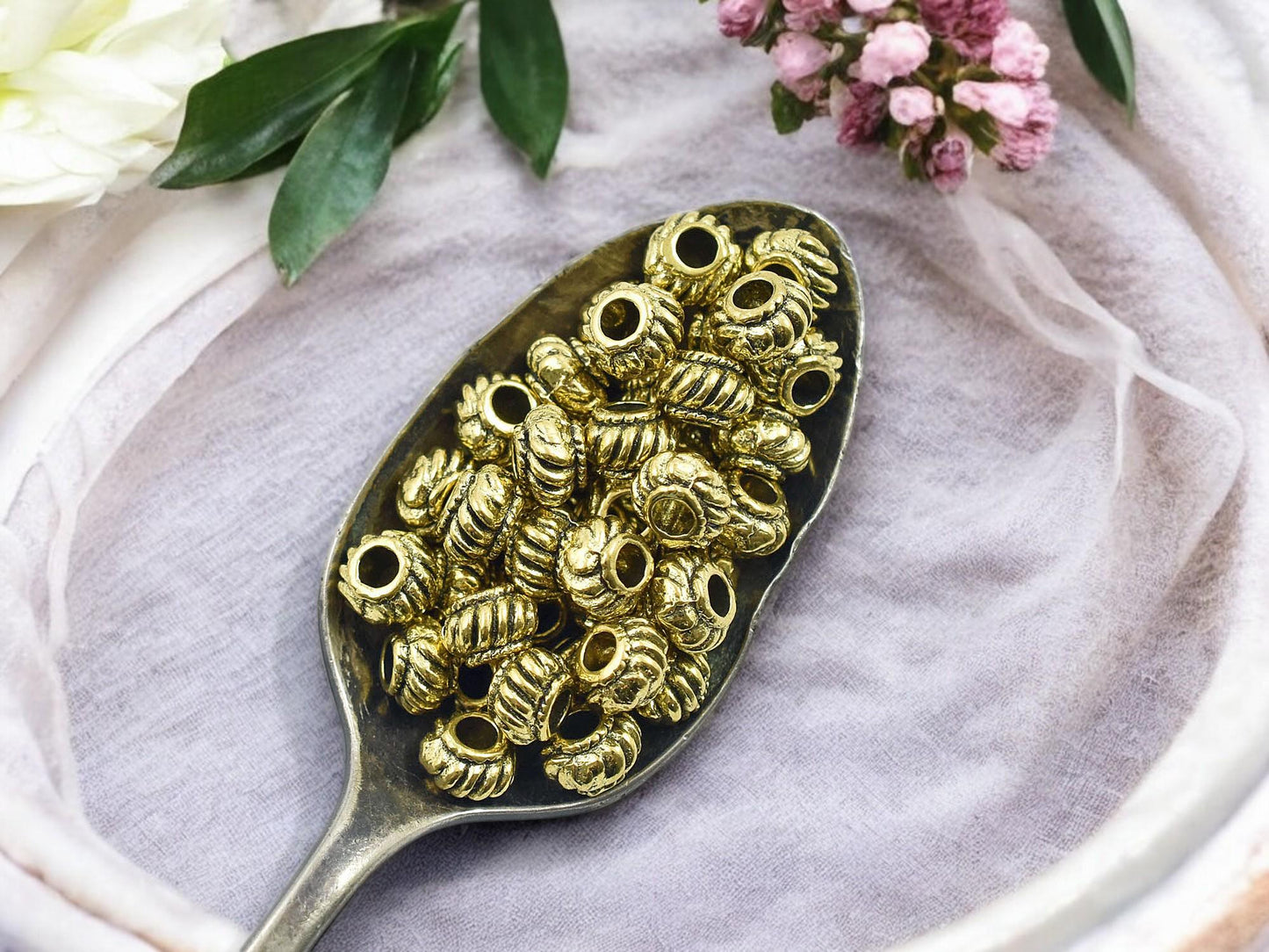 Gold Spacer Beads - Metal Beads - Gold Beads - Gold Spacers - Large Hole Beads - 50pcs - 5x6mm - (1287)