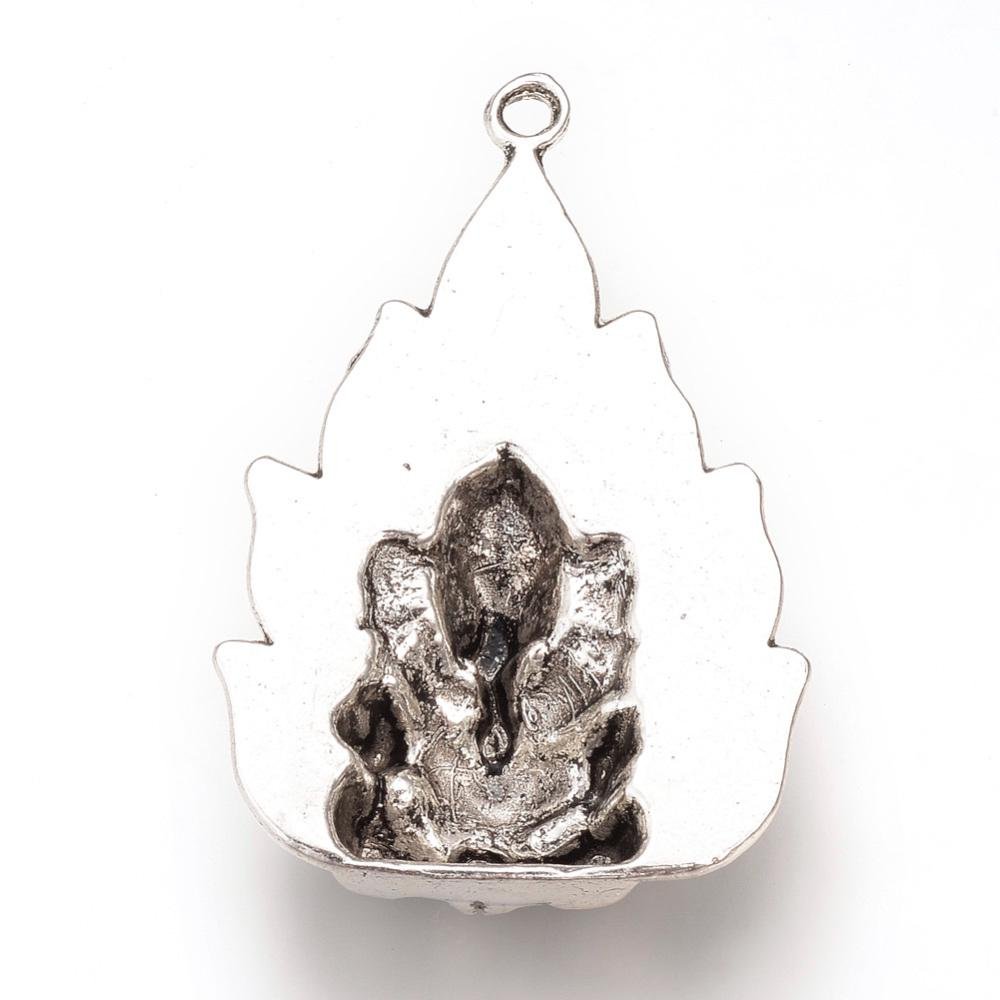 Silver Pendant - Ganesha Pendant - Elephant Pendant - Metal Pendant - 2pcs - 54x36x11mm - (B915)