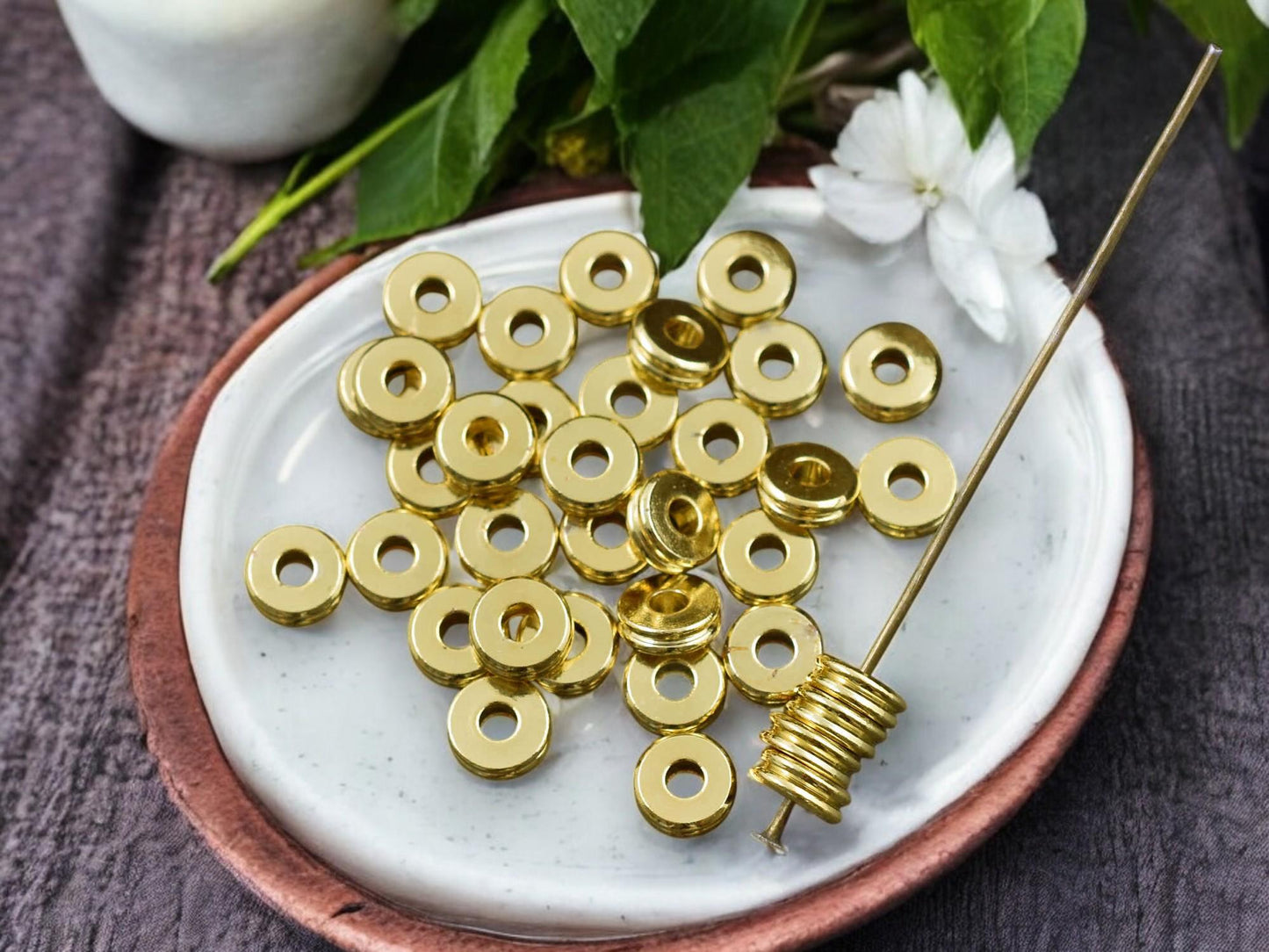 *50* 6mm 24k Gold Plated Brass Heishi Disc Spacer Beads