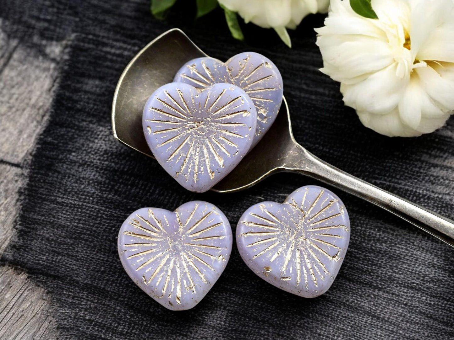 Heart Beads - Czech Glass Beads - Valentines Beads - Heart Pendant - Heart Focal Bead - 22mm - 4pcs - (B135)