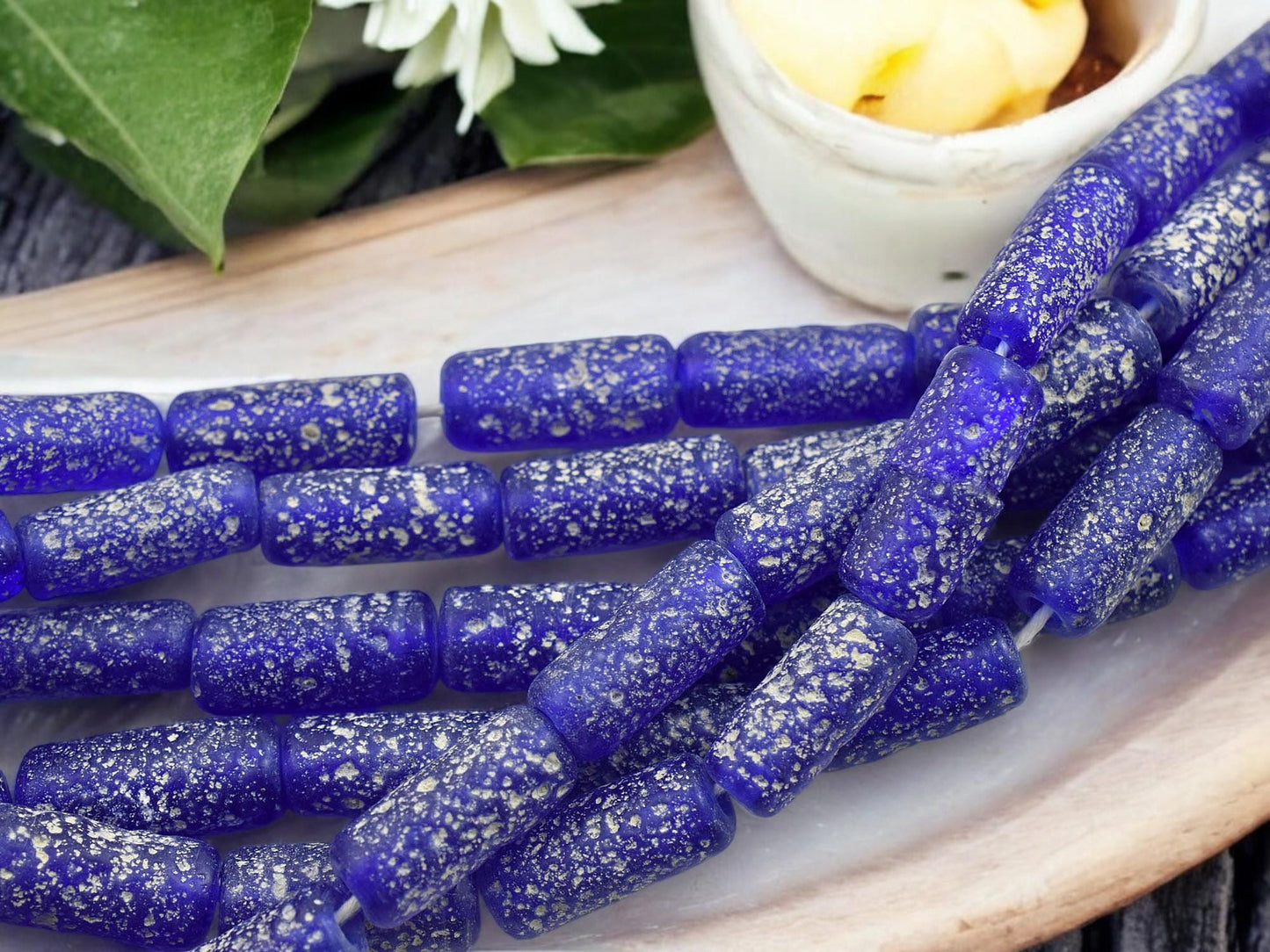 Recycled Glass Beads - Indonesian Glass Beads - Tube Beads - Pompeii Beads - Java Beads - 18" Strand - (J35)