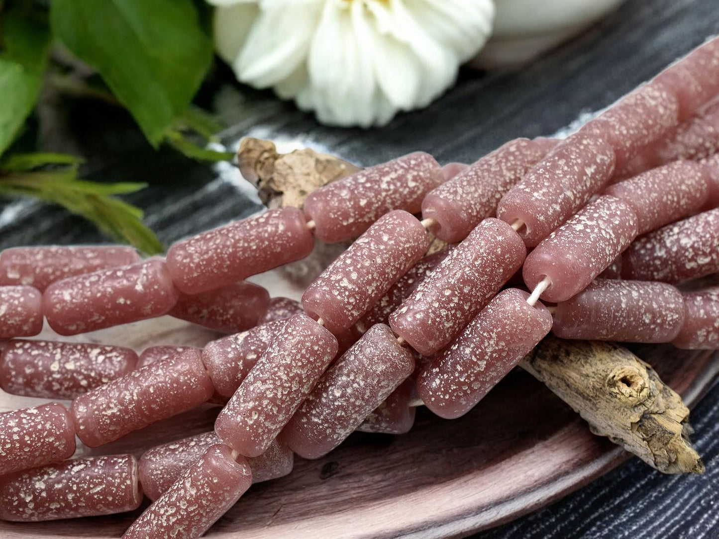 Recycled Glass Beads - Indonesian Glass Beads - Tube Beads - Pompeii Beads - Java Beads - 18" Strand - (J33)