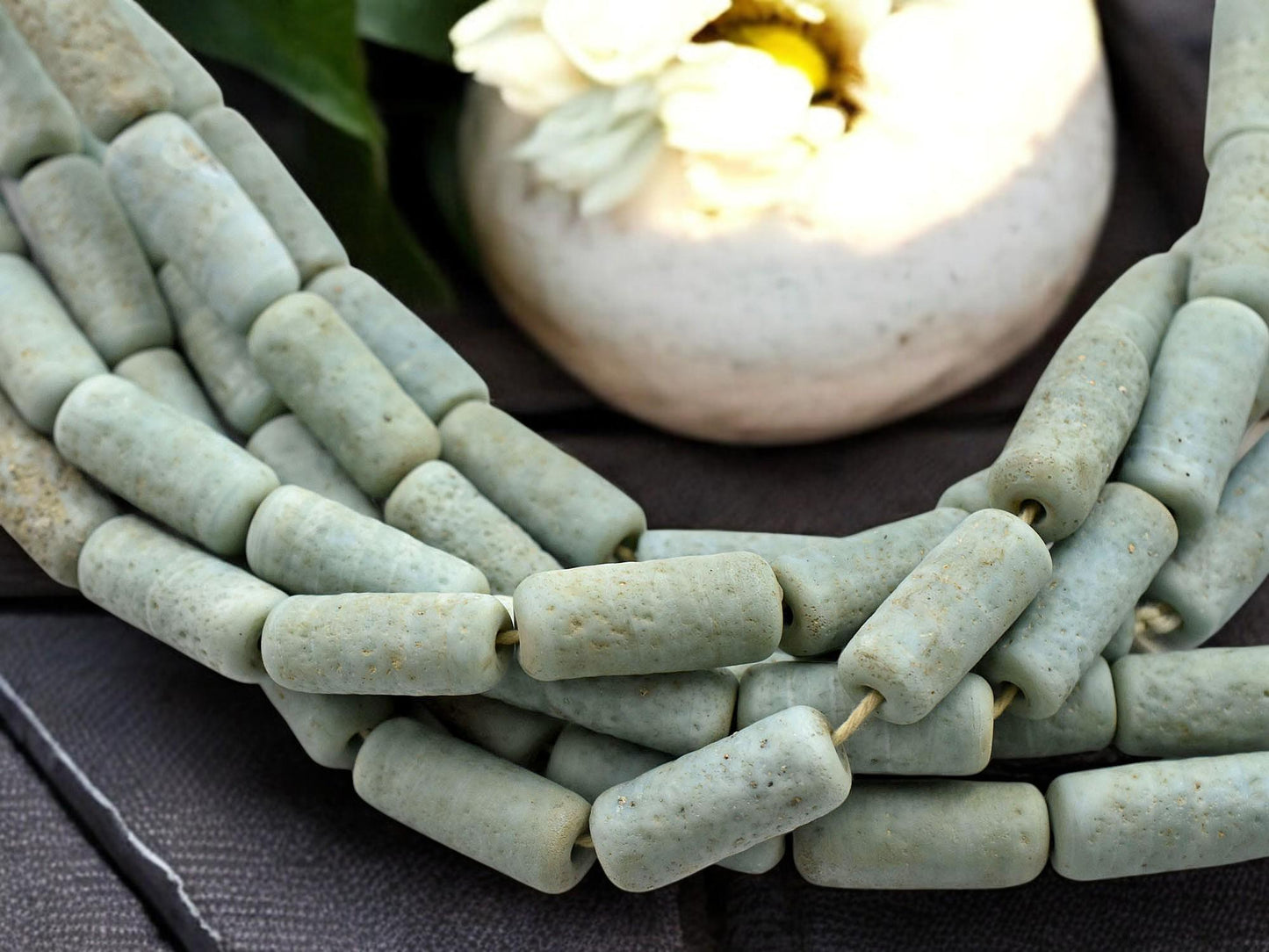 Recycled Glass Beads - Indonesian Glass Beads - Tube Beads - Pompeii Beads - Java Beads - 18" Strand - (J32)