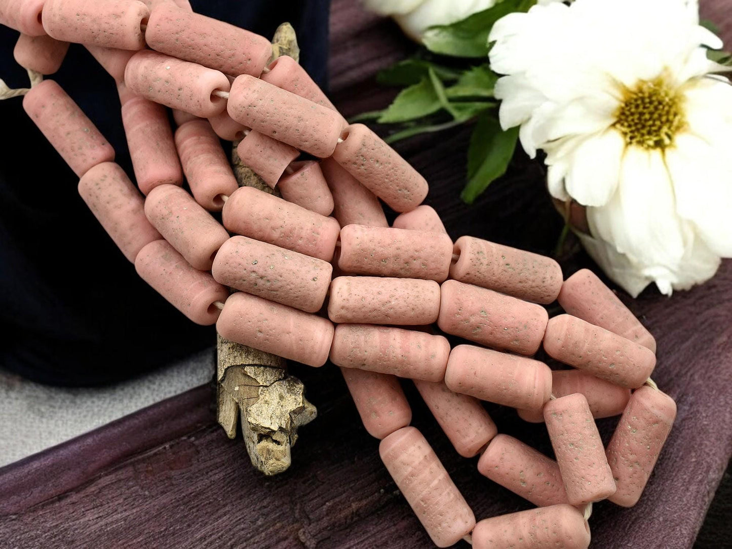 Recycled Glass Beads - Indonesian Glass Beads - Tube Beads - Pompeii Beads - Java Beads - 18" Strand - (J31)