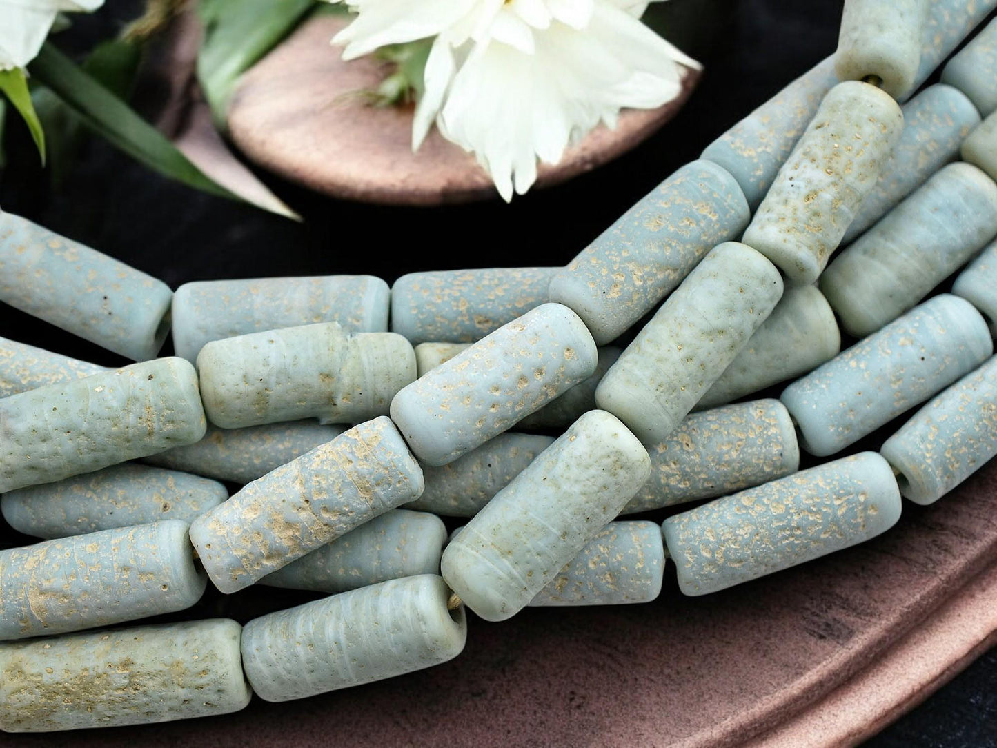 Pompeii Beads - Java Beads -Recycled Glass Beads - Indonesian Glass Beads - Tube Beads - 18" Strand - (J30)