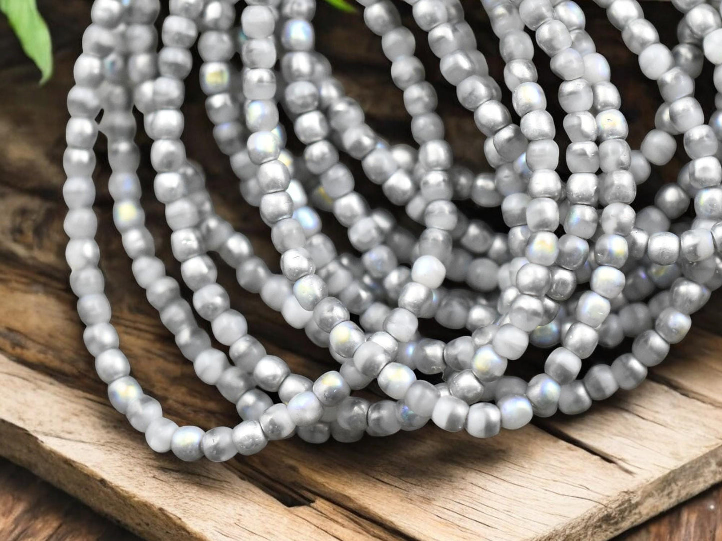 *50* 3mm Silver Rainbow Washed White Opal Round Druk Beads