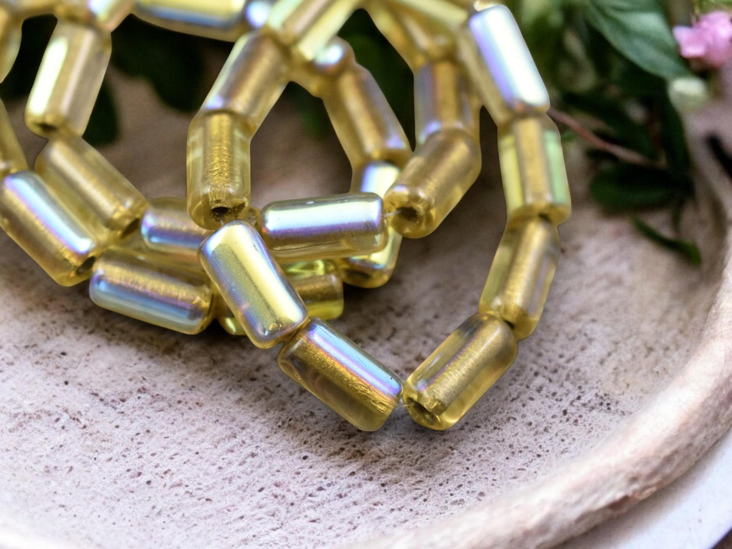 *10* 14x7mm Gold Lined Light Topaz AB Large Hole Tube Beads