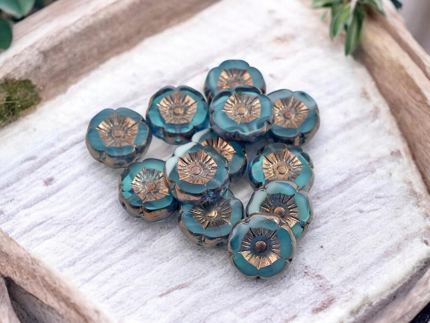Czech Glass Beads - Hawaiian Flower Beads - Hibiscus Beads - Blue Flower Beads - 12pcs - 12mm - (820)