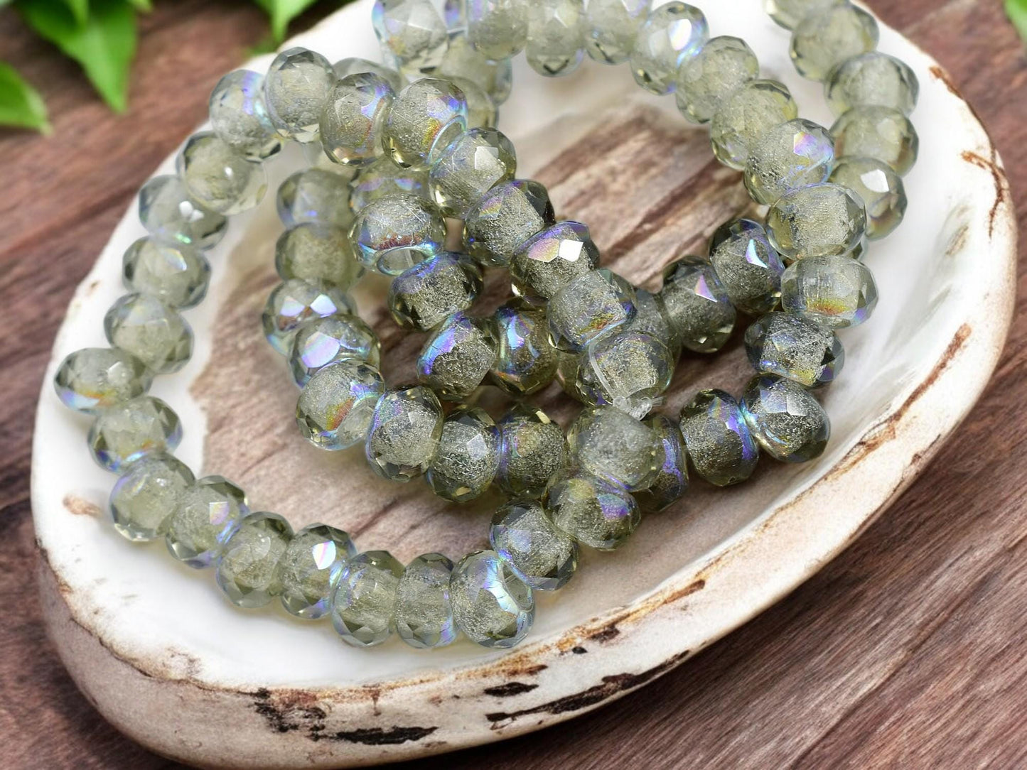 Czech Glass Beads - Large Hole Beads - Roller Rondelle - Rondelle Beads - 3mm Hole Beads - Fire Polished Beads - 6x9mm - 25pcs - (6064)