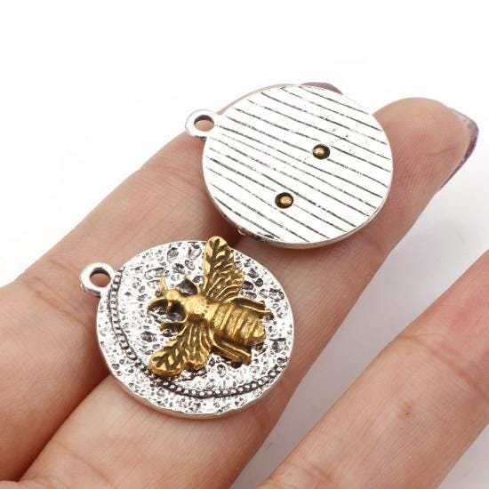 Bee Charms Charms - Metal Charms - Silver Gold Charms - 25x21mm - 10pcs - (A548)