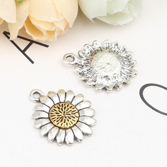 Sunflower Charms - Metal Charms - Silver Gold Charms - 23x19mm - 10pcs - (A169)